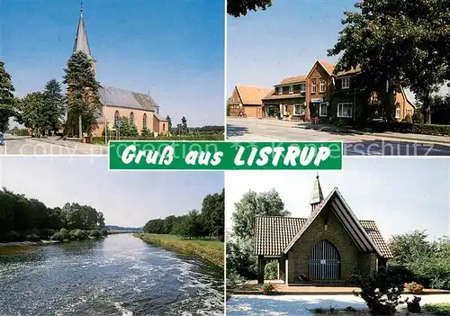 AK / Ansichtskarte Listrup Kirche Kapelle Fluss Gaststaette u. Centra Markt Hagspihl Listrup
