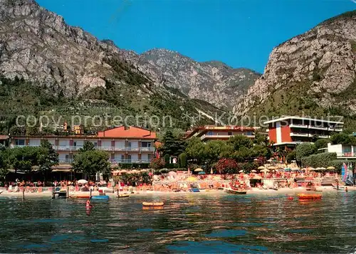 AK / Ansichtskarte Limone_sul_Garda Hotel Ideal m. Strand am See Limone_sul_Garda
