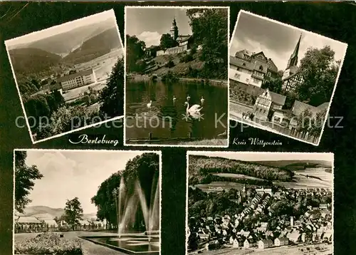 AK / Ansichtskarte Berleburg_Bad Teilansichten Parkanlagen Wasserspiele Schwanenteich Luftaufnahme Berleburg_Bad