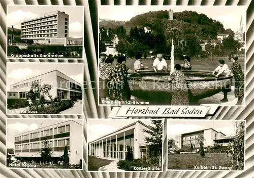 AK / Ansichtskarte Bad_Soden__Taunus Koenig_Heinrich Brunnen Kurheim St. Georg Konzerthalle Hotel Regina Knappschafts Sanatorium 