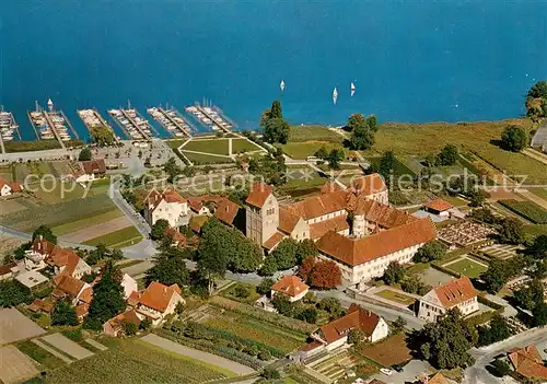 AK / Ansichtskarte Mittelzell_Reichenau Marienmuenster Benediktinerabtei Basilika West Querhaus und wehrhaftem Turm Fliegeraufnahme 