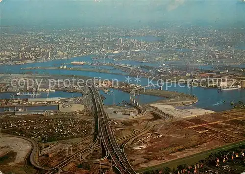 AK / Ansichtskarte Hamburg Fliegeraufnahme mit Koehlbrandbruecke und Hafen Hamburg