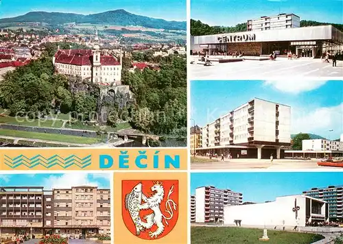 AK / Ansichtskarte Decin_Tetschen Bodenbach_Boehmen_CZ Zamek Obchodni stredisko Centrum Pohled od Leninovy tridy Hotel Grand Kono Kotva 