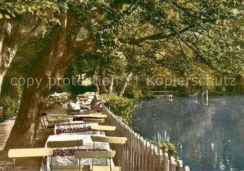 AK / Ansichtskarte Eldagsen_Deister Waldgaststaette Hotzmuehle Terrasse Weiher Eldagsen_Deister