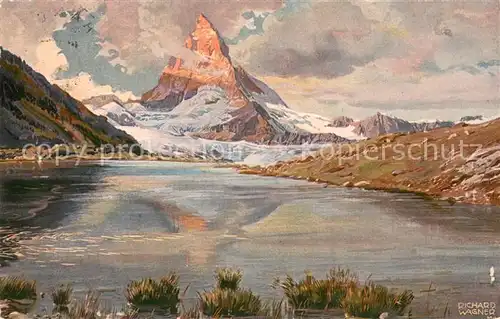 AK / Ansichtskarte Zermatt_VS Matterhorn und Riffelsee Kuensterkarte Zermatt_VS