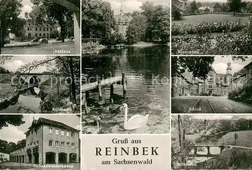 AK / Ansichtskarte Reinbek Rathaus Partie an der Bille Sachsenwaldarkaden Schwanenteich Rosenplatz Schloss Reinbek