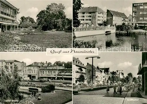 AK / Ansichtskarte Neumuenster__Schleswig Holstein Am Klostergraben Kieler Bruecke Teich Grossflecken 