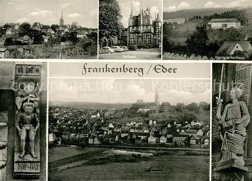 AK / Ansichtskarte Frankenberg_Eder Stadtpanorama Rathaus Krankenhaus Frankenberg Eder