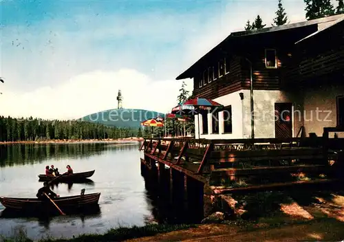 AK / Ansichtskarte Wunsiedel Fichtelsee mit Schneeberg Rasthaus Seeblick Badeanstalt Bootsverleih Wunsiedel