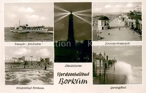 AK / Ansichtskarte Borkum_Nordseeheilbad Dampfer Westfalen Nordseebad Strandpromenade Springflut 