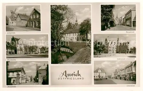 AK / Ansichtskarte Aurich_Ostfriesland Georgstrasse Marktplatz Burgstrasse Teilansichten Aurich_Ostfriesland