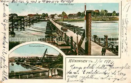 AK / Ansichtskarte Hueningen_Huningue Schiffbruecke Kanalschleuse 