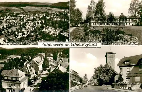 AK / Ansichtskarte Schoemberg_Schwarzwald Fliegeraufnahme Liebenzeller Strasse mit Krone Kurhaus An der Linde Schoemberg Schwarzwald