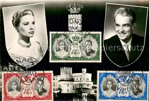 AK / Ansichtskarte Monaco Briefmarken Fuerstenpaar Portraits Monaco