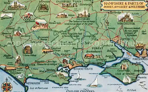 AK / Ansichtskarte Bournemouth_UK Karte Hampshire and Parts of Dorset Somerset and Wiltshire Bournemouth UK