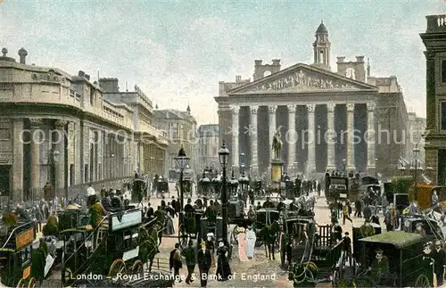 AK / Ansichtskarte London__UK Royal exchange and Bank of England Autos u. Gespanne 