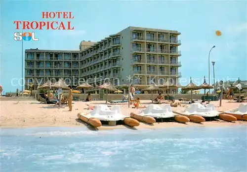 AK / Ansichtskarte Playa_de_Palma_Mallorca Hotel Tropical Aussenansicht m. Strandpartie Playa_de_Palma_Mallorca