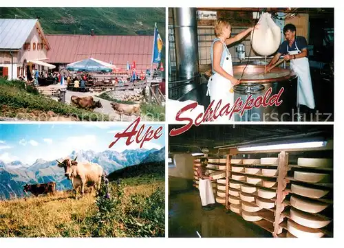 AK / Ansichtskarte Oberstdorf Alpe Schlappold Teilansichten Kaese Herstellung Oberstdorf