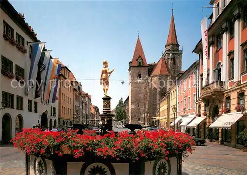 AK / Ansichtskarte Ansbach_Mittelfranken Markgraf Georg Brunnen und St Johannis Kirche Ansbach Mittelfranken