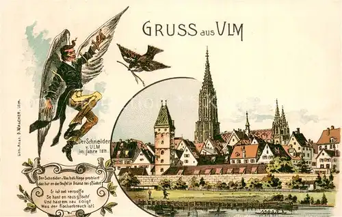 AK / Ansichtskarte Ulm__Donau Blick ueber die Donau zur Altstadt Muenster Schneider von Ulm Ulmer Spatz Litho 