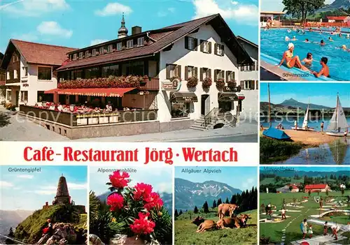 AK / Ansichtskarte Wertach Cafe Restaurant Joerg m. Schwimmbad Minigolfplatz Alpvieh Gruenengipfel Wertach