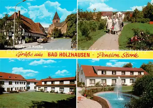 AK / Ansichtskarte Bad_Holzhausen_Luebbecke Hauptstrasse mit Kirche Park Pension Stork Bad_Holzhausen_Luebbecke