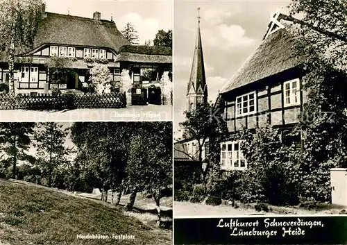 AK / Ansichtskarte Schneverdingen Landhaus Hoepen Heideblueten Festplatz Kirche Schneverdingen