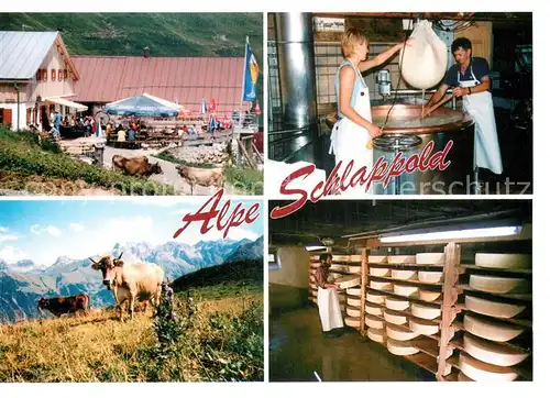 AK / Ansichtskarte Oberstdorf Alpe Schlappold Terrasse Panorama Kaeseherstellung Kaeselager Oberstdorf