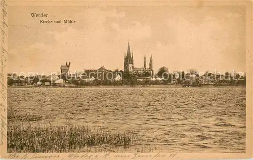 AK / Ansichtskarte Werder_Havel Kirche und Muehle Werder Havel