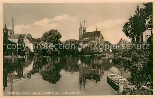 AK / Ansichtskarte Goerlitz__Sachsen Partie an der Neisse mit Blick auf die Peterskirche 