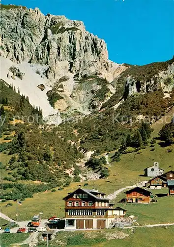 AK / Ansichtskarte Triesenberg_Liechtenstein_FL Alpen Hotel Malbun mit Friedenskapelle und Gamsgrat 