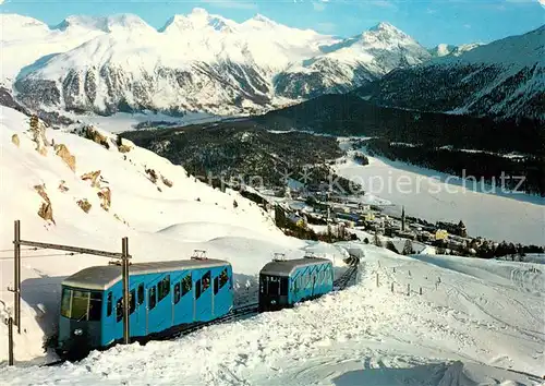 AK / Ansichtskarte St_Moritz_GR Corviglia Bahn mit Pontresina und Piz Languard St_Moritz_GR