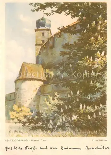 AK / Ansichtskarte Coburg Blauer Turm Veste Arno Mueller Kuenstlerkarte Coburg