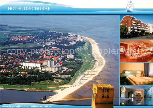 AK / Ansichtskarte Cuxhaven_Nordseebad Hotel Deichgraf Fliegeraufnahme Gastraum Zimmer Cuxhaven_Nordseebad