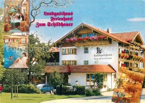 AK / Ansichtskarte Halfing Landgasthaus Ferienhotel Zum Schildhauer Freiterrasse Pool Halfing