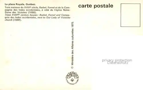 AK / Ansichtskarte Quebec_Canada La Place Royale Trois maisons Barbel Fornel et de la Compagnie des Indes occidentales a cote de leglise Notre Dame des Victoires 