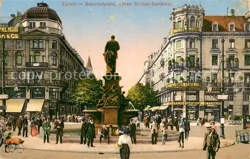 AK / Ansichtskarte Zuerich_ZH Bahnhofplatz Alfred Escher Denkmal Zuerich_ZH