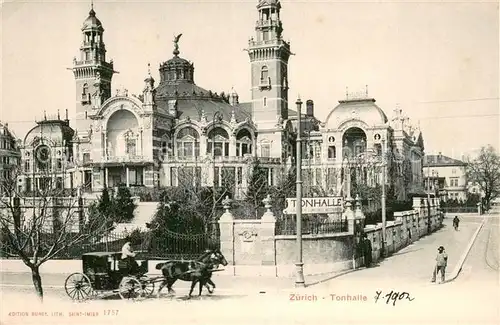 AK / Ansichtskarte Zuerich_ZH Tonhalle Pferdedroschke Zuerich_ZH