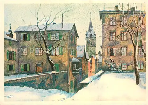 AK / Ansichtskarte Zuerich_ZH Blick vom Lindenhof in die Pfalzgasse Kupfertiefdruck Aquarell von Hugo Frey Kuenstlerkarte Zuerich_ZH