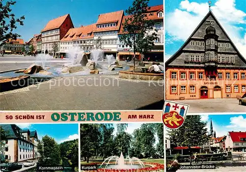 AK / Ansichtskarte Osterode_Harz Stadtplatz Ratskeller Kornmagazin Kurpark Johannistor Bruecke Osterode_Harz