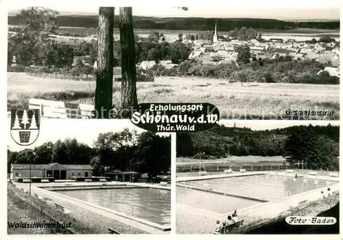 AK / Ansichtskarte Schoenau_vor_dem_Walde Gesamtansicht u. Waldschwimmbad Schoenau_vor_dem_Walde