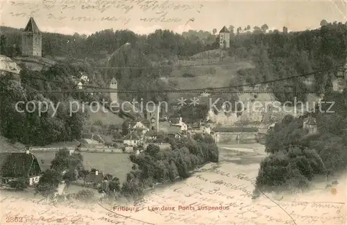 AK / Ansichtskarte Fribourg_FR Les deux Ponts suspendus Fribourg FR