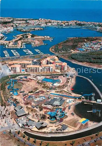 AK / Ansichtskarte Cap d_Agde Vue aerienne dAqualand En arriere plan le port Cap d_Agde