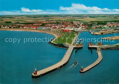 AK / Ansichtskarte Buesum_Nordseebad Fliegeraufnahme Panorama m. Hafen u. Strand Buesum_Nordseebad