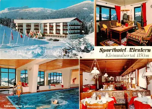 AK / Ansichtskarte Riezlern_Kleinwalsertal_Vorarlberg Sporthotel in Riezlern Aussenansicht   Hallenbad   Restaurant Riezlern_Kleinwalsertal