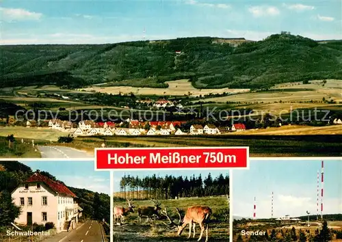 AK / Ansichtskarte Vockerode_Eschwege Panorama Hoher Meissner Cafe Restaurant Schwalbental Rotwild Sender Vockerode Eschwege