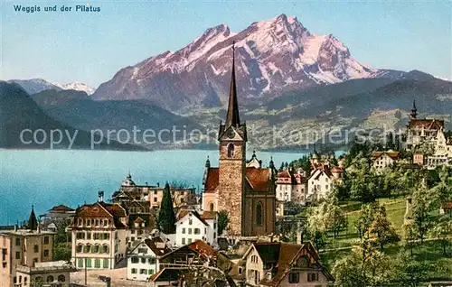 AK / Ansichtskarte Weggis_Vierwaldstaettersee Panorama mit Pilatus Weggis_Vierwaldstaettersee