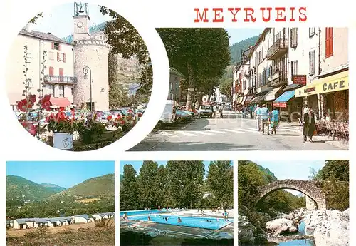 AK / Ansichtskarte Meyrueis_48_Lozere La tour de lHorloge Centre ville Le VVF La piscine Le pont de Capelan 