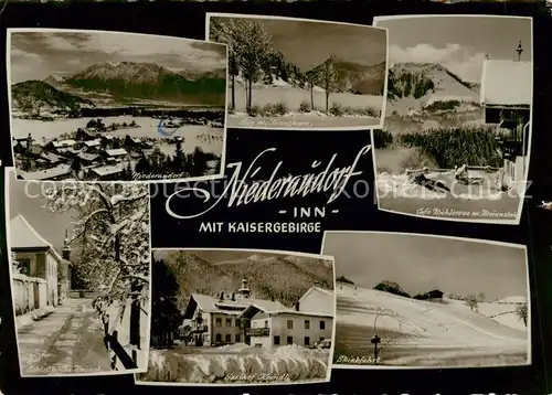 AK / Ansichtskarte Niederaudorf Panorama Schlosskirche Reisach Gasthof Keindl Skiabfahrt Agg mit Kranzhorn Cafe Bichlersee mit Bruennstein Niederaudorf