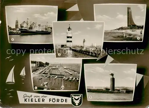 AK / Ansichtskarte Kiel Kieler Foerde Hafen Rathausturm Leuchtturm Marine Ehrenmal Laboe Olympiahafen U Boot Ehrenmal Moeltenort Kiel